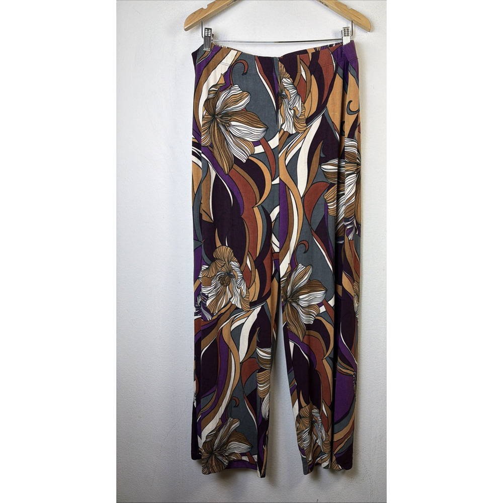 Chico's 2 women's large Travelers Floral Print Wide Leg Pants Stretchy bohemian - Picture 4 of 11